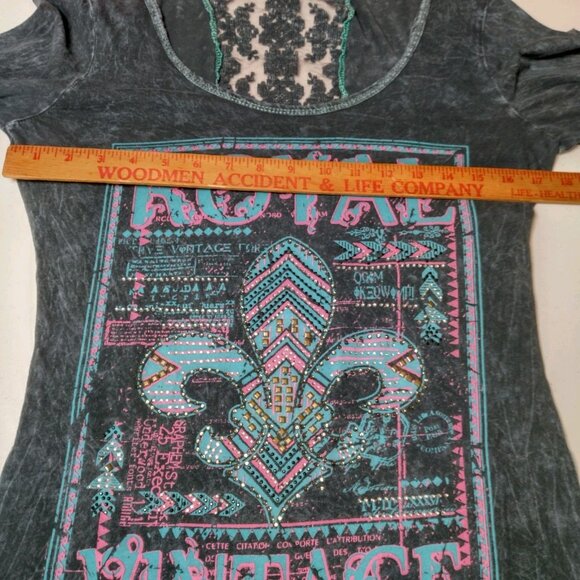 Vintage Y2K Buckle Daytrip Shirt Large Fleur Dis Lis Long Sleeve Lace Studded - Picture 8 of 16